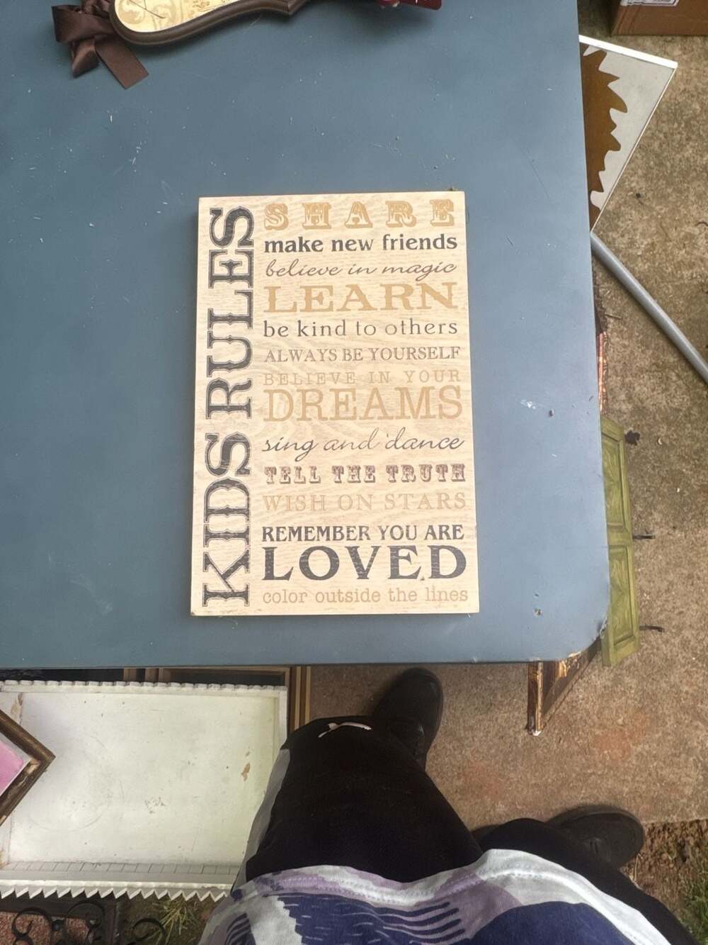 WOODEN SIGN~Kids rules share make new friends believe in magic learn new